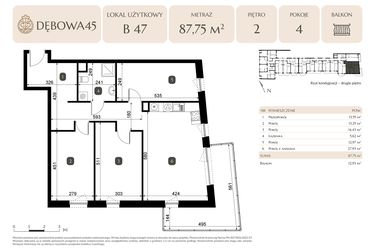 Rzut - Lokal użytkowy na sprzedaż 4 pokoje o powierzchni 87,75 m² - numer B.47 - LU8 w Dębowa 45