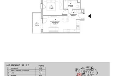 Rzut - Mieszkanie na sprzedaż 2 pokoje o powierzchni 40,31 m² - numer S2.I.2.3 w ATAL Idea Swarzędz II