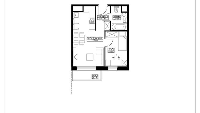 Rzut - Mieszkanie na sprzedaż 2 pokoje o powierzchni 32,99 m² - numer B6.11 w Stacja Augustów B