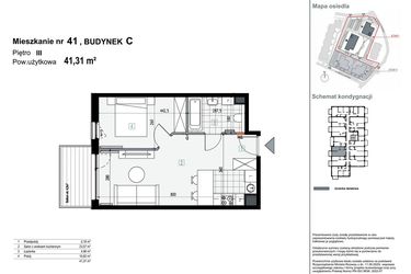 Rzut - Mieszkanie na sprzedaż 2 pokoje o powierzchni 41,31 m² - numer C41 w Apartamenty Kopernika