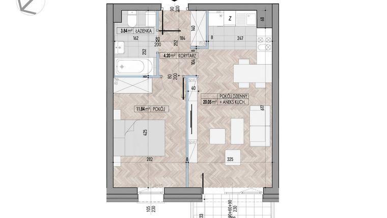 Rzut - Mieszkanie na sprzedaż 2 pokoje o powierzchni 39,93 m² - numer 7 w Kamienica przy Ciepłej