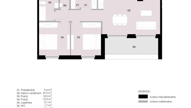 Rzut - Mieszkanie na sprzedaż 3 pokoje o powierzchni 69,57 m² - numer M7.02 w Wola Vert