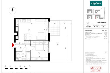 Rzut - Mieszkanie na sprzedaż 2 pokoje o powierzchni 51,68 m² - numer W.1.01 w CityFlow etap II