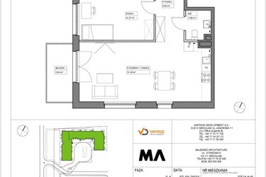 Rzut - Mieszkanie na sprzedaż 3 pokoje o powierzchni 69,31 m² - numer PT/A/1/6 w Przystanek Tarnogaj