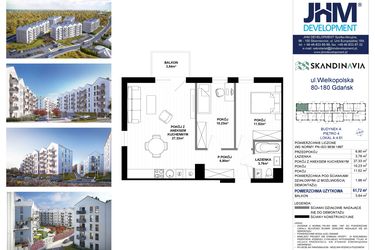 Rzut - Mieszkanie na sprzedaż 3 pokoje o powierzchni 61,72 m² - numer A.4.61 w Skandinavia