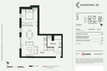 Rzut - Mieszkanie na sprzedaż 1 pokój o powierzchni 53,8 m² - numer 4.3 w Kamienna 28 - apartamenty inwestycyjne