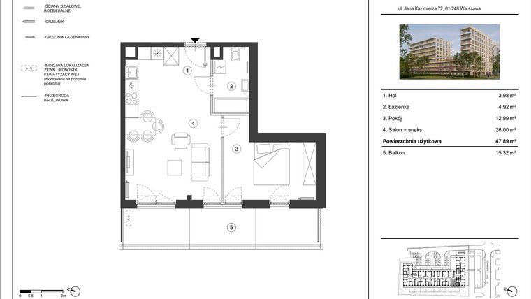Rzut - Mieszkanie na sprzedaż 2 pokoje o powierzchni 47,89 m² - numer 9 w Westo Wola