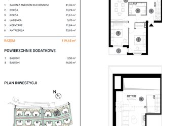 Rzut - Mieszkanie na sprzedaż 3 pokoje o powierzchni 119,45 m² - numer 12D.5 w Wille Miejskie Lekcyjna