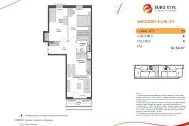 Rzut - Mieszkanie na sprzedaż 3 pokoje o powierzchni 57,54 m² - numer 1_1_A_4_25 w Wzgórze Hoplity