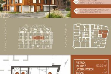 Rzut - Mieszkanie na sprzedaż 2 pokoje o powierzchni 57,32 m² - numer B.2.2 w Browar Jedności