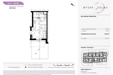 Rzut - Mieszkanie na sprzedaż 1 pokój o powierzchni 25,44 m² - numer B.0.11 w Wyspa Solna Etap III, budynek B