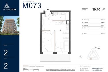 Rzut - Mieszkanie na sprzedaż 2 pokoje o powierzchni 39,1 m² - numer M073 w Ultradom