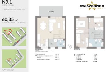 Rzut - Dom na sprzedaż 4 pokoje o powierzchni 60,35 m² - numer N9.1 w Gwiazdowo II
