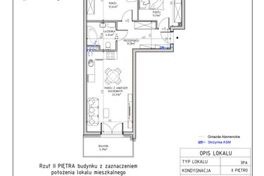 Rzut - Mieszkanie na sprzedaż 3 pokoje o powierzchni 60,48 m² - numer 37 w Harmonia bud. M3