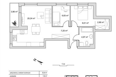 Rzut - Mieszkanie na sprzedaż 3 pokoje o powierzchni 56,18 m² - numer 6.25 w Vela Park bud. 6