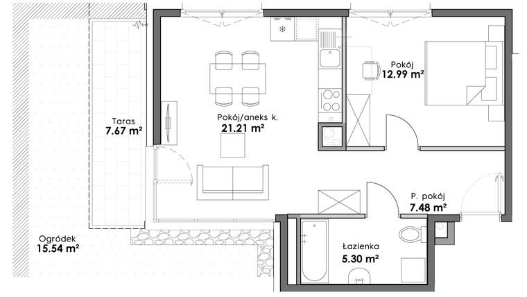 Rzut - Mieszkanie na sprzedaż 2 pokoje o powierzchni 46,98 m² - numer C4-2 w Slow City