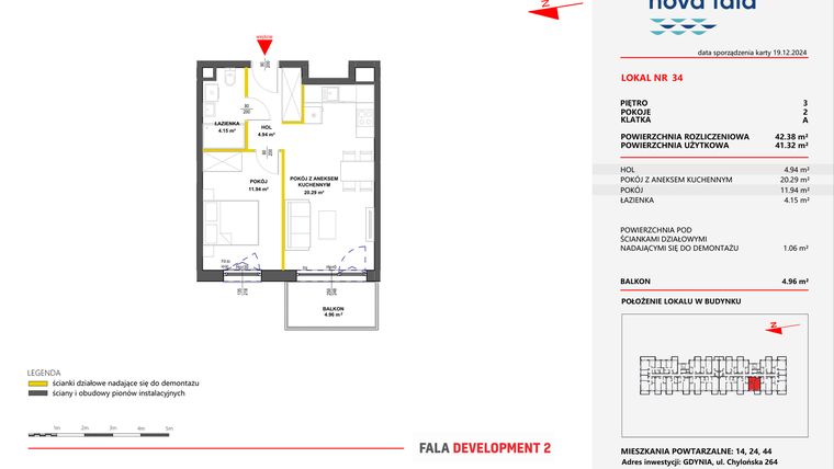 Rzut - Mieszkanie na sprzedaż 2 pokoje o powierzchni 42,38 m² - numer 34 w Miasteczko Nova Fala