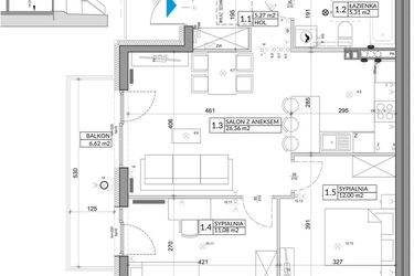 Rzut - Mieszkanie na sprzedaż 3 pokoje o powierzchni 62,11 m² - numer 43B w Osiedle Młodych etap V