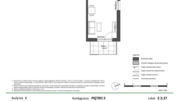 Rzut - Mieszkanie na sprzedaż 1 pokój o powierzchni 29,6 m² - numer E.3.27 w Nowy Świat Ostoja etap II - EFG
