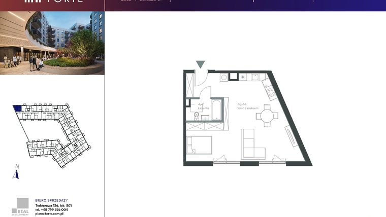 Rzut - Mieszkanie na sprzedaż 1 pokój o powierzchni 50,85 m² - numer A.3.23 w Piano