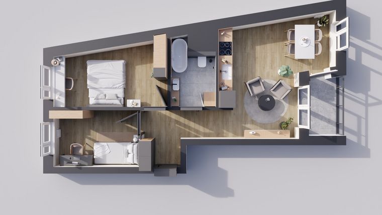 Rzut - Mieszkanie na sprzedaż 3 pokoje o powierzchni 55,62 m² - numer 22/12 w Odrzańskie Bulvary