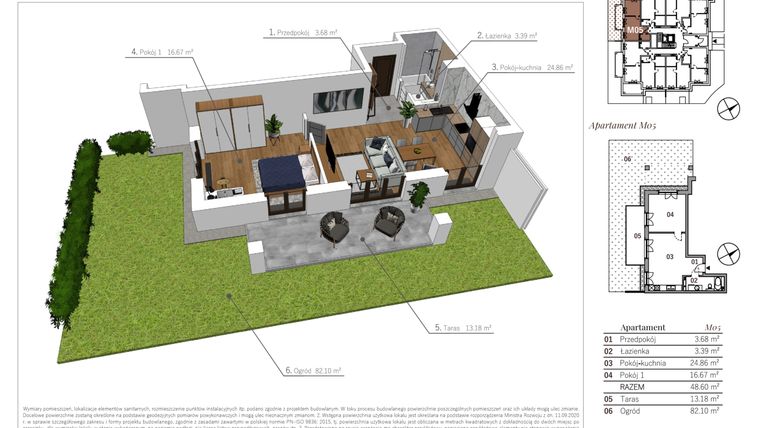 Rzut - Mieszkanie na sprzedaż 2 pokoje o powierzchni 48,6 m² - numer M05 w Przy Parku etap II
