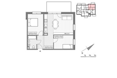 Rzut - Mieszkanie na sprzedaż 3 pokoje o powierzchni 58,72 m² - numer 1.2-13 w Stawowa