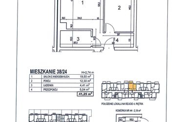 Rzut - Mieszkanie na sprzedaż 2 pokoje o powierzchni 41,25 m² - numer 38/24 w Osiedle Jodłowa bud. D