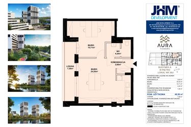 Rzut - Lokal użytkowy na sprzedaż 2 pokoje o powierzchni 48,8 m² - numer A.3.36U w Aura Towers