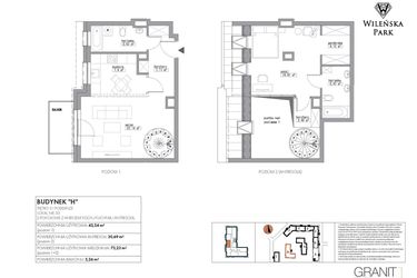 Rzut - Mieszkanie na sprzedaż 2 pokoje o powierzchni 72,23 m² - numer H33 w Wileńska Park