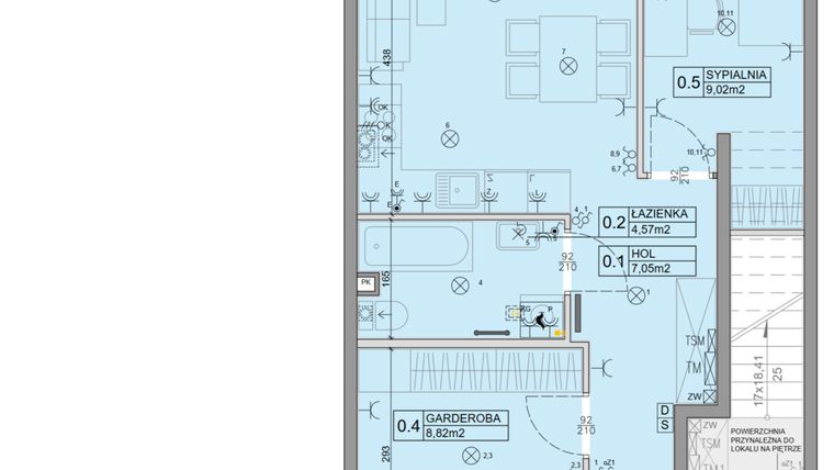 Rzut - Mieszkanie na sprzedaż 3 pokoje o powierzchni 46,34 m² - numer 109 w Manufaktura Marki 2 etap IV