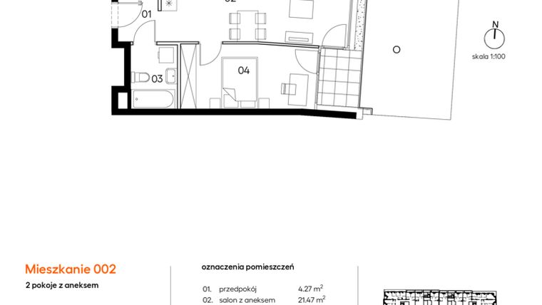 Rzut - Mieszkanie na sprzedaż 2 pokoje o powierzchni 42,68 m² - numer A.A002 w Miasto Polskich Mistrzów Olimpijskich II