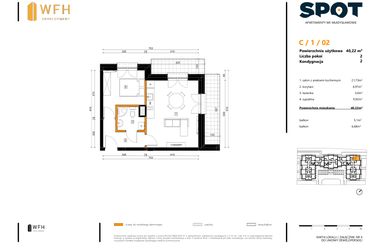 Rzut - Mieszkanie na sprzedaż 2 pokoje o powierzchni 40,22 m² - numer C.1.02 w SPOT