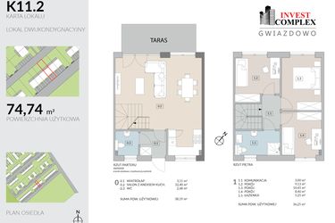 Rzut - Mieszkanie na sprzedaż 4 pokoje o powierzchni 74,44 m² - numer K11.2 w Osiedle Gwiazdowo etap 9