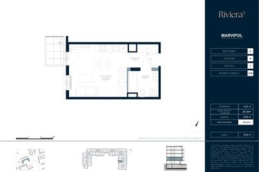 Rzut - Mieszkanie na sprzedaż 1 pokój o powierzchni 29,2 m² - numer A.M109 w Riviera⁵