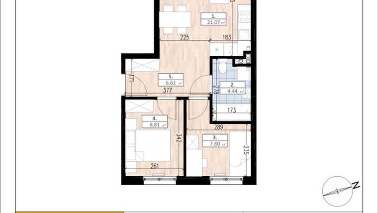 Rzut - Mieszkanie na sprzedaż 3 pokoje o powierzchni 48,73 m² - numer A3/0/3 w ACCANTO