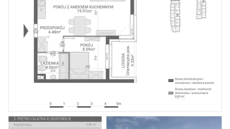 Rzut - Mieszkanie na sprzedaż 2 pokoje o powierzchni 37,1 m² - numer 114. w Osiedle Parkowa etap B