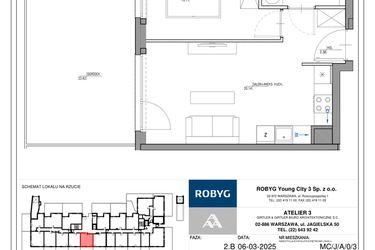 Rzut - Mieszkanie na sprzedaż 2 pokoje o powierzchni 37,36 m² - numer MC/J/A/0/3 w Modern City etap J