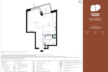 Rzut - Mieszkanie na sprzedaż 1 pokój o powierzchni 36,99 m² - numer I1.A.03.07 w Bulwary Praskie etap I i J