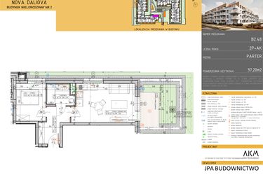 Rzut - Mieszkanie na sprzedaż 2 pokoje o powierzchni 37,2 m² - numer B2.48 w Nova Daliova