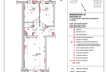 Rzut - Mieszkanie na sprzedaż 3 pokoje o powierzchni 59,2 m² - numer 22_22 w Osiedle 4 Pory Roku - Etap VIII