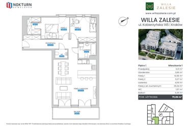 Rzut - Mieszkanie na sprzedaż 3 pokoje o powierzchni 79,86 m² - numer M1 w Willa Zalesie