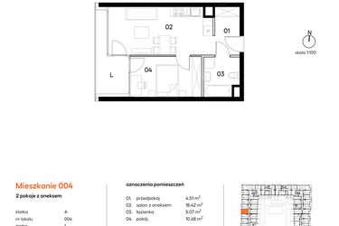 Rzut - Mieszkanie na sprzedaż 2 pokoje o powierzchni 38,68 m² - numer A004 w Miasto Polskich Mistrzów Olimpijskich