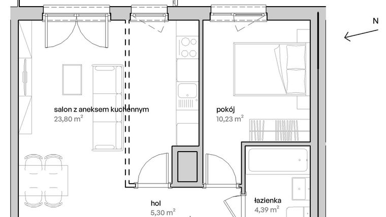Rzut - Mieszkanie na sprzedaż 2 pokoje o powierzchni 43,72 m² - numer A.07.085 w Unii Lubelskiej Vita