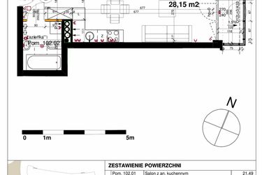 Rzut - Mieszkanie na sprzedaż 1 pokój o powierzchni 28,15 m² - numer M102 w Srebrzyńska Park IV