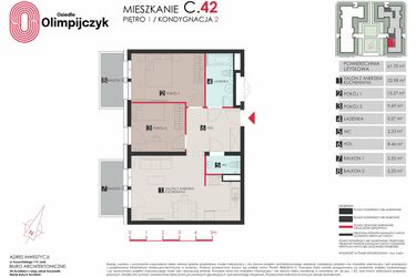 Rzut - Mieszkanie na sprzedaż 3 pokoje o powierzchni 61,78 m² - numer C42 w Osiedle Olimpijczyk II etap