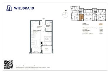 Rzut - Mieszkanie na sprzedaż 2 pokoje o powierzchni 39,63 m² - numer 41 w Wiejska 10