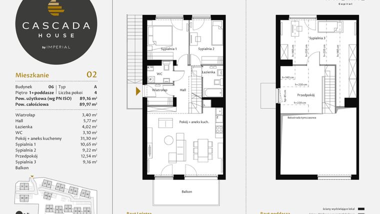 Rzut - Mieszkanie na sprzedaż 4 pokoje o powierzchni 89,44 m² - numer 6.2 w CASCADA House
