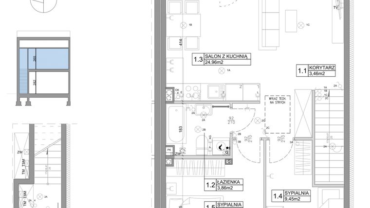Rzut - Mieszkanie na sprzedaż 3 pokoje o powierzchni 61,95 m² - numer 76 w Boska Ksawerowska V