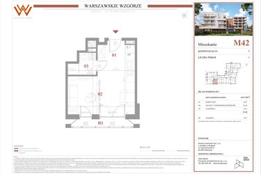 Rzut - Mieszkanie na sprzedaż 1 pokój o powierzchni 27,49 m² - numer M42 w Warszawskie Wzgórze